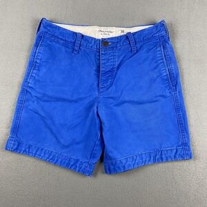 Abercrombie & Fitch Shorts Men 30 Chino Flat Front Blue Button Fly Preppy Casual